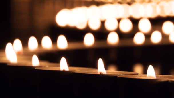 Line Candles Plunges Darkness Winding Line Candles Alternately Extinguishes Afar — Stock Video