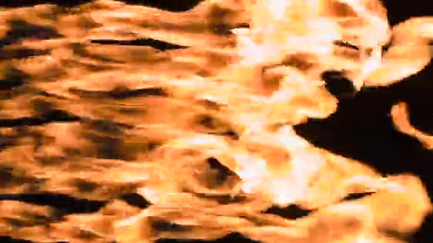 火红的卷曲窗帘 黑色背景上的消防喷流形成了覆盖整个屏幕的连续的火流 慢动作240 Fps — 图库视频影像