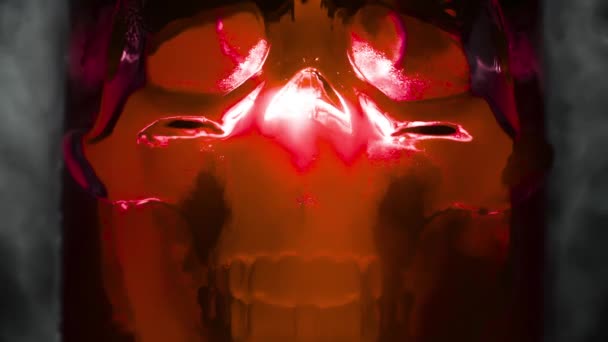 Glowing Red Glass Skull Ice Skull Glowing Red Light Vapor — Stock Video