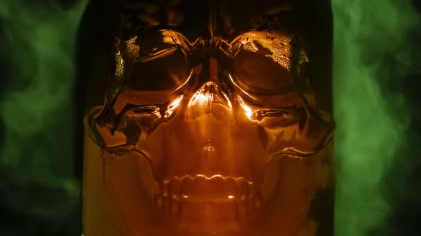 Glass Skull Poisonous Fumes Ice Skull Glowing Golden Brown Light — Stock Video
