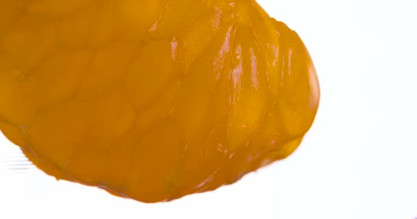 Squeeze Juicy Mandarin Lobule Slices Pieces Mandarin Compressed Crushed Close — Stock Video