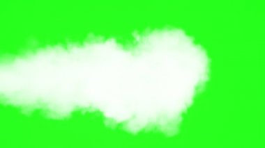 Yoğun Yoğun Beyaz Duman Jeti. Beyaz yoğun duman alfa kanalının arka planında yavaşça hareket eder ve güzel girdaplar yaratır. Mükemmel tek renk kromakey RGB (10; 252; 10)