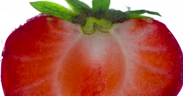 Halb Frische Erdbeeren Auspressen Hälften Und Ganze Erdbeeren Werden Aus — Stockvideo