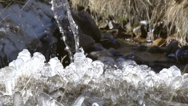 Small winter waterfall — Stock Video