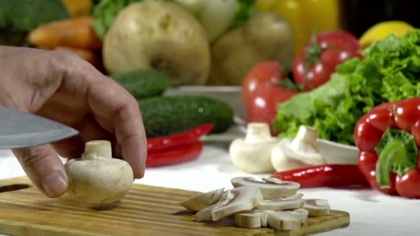 Knife Cut Mushrooms. — Stock Video