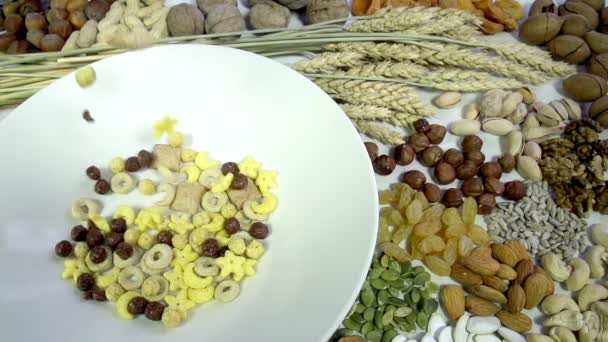 Mezcla cereales de desayuno . — Vídeo de stock