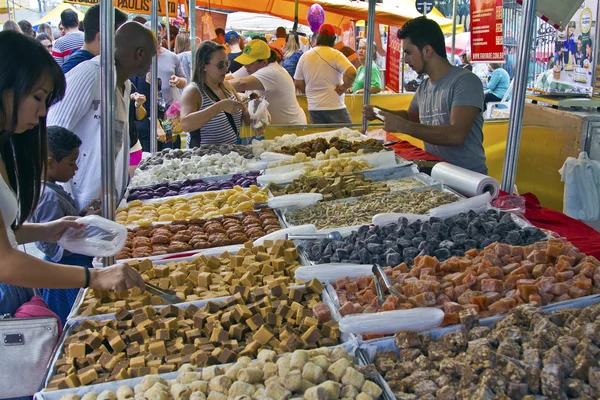 Street fair tend of hand made candies — Stock Photo, Image