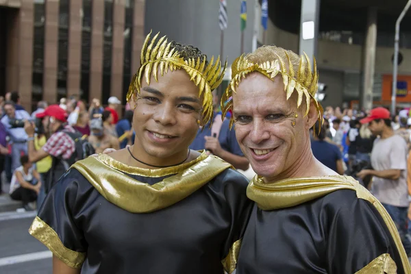 Two persons wearing costumes in Pride Parade Sao Paulo — Stock Photo, Image