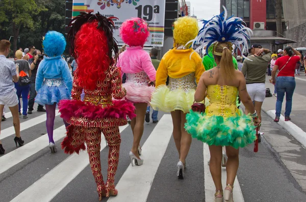 Osoby, které na sobě kostýmy v Pride Parade Sao Paulo Stock Snímky