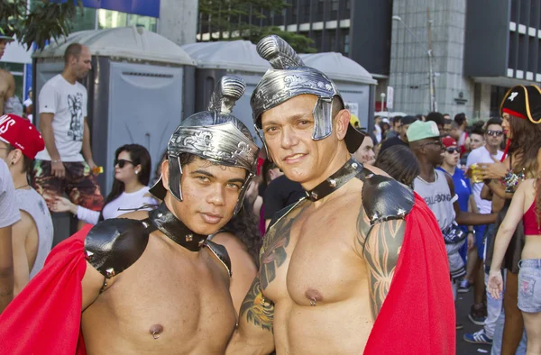 Two persons wearing costumes in Pride Parade Sao Paulo — Stock Photo, Image