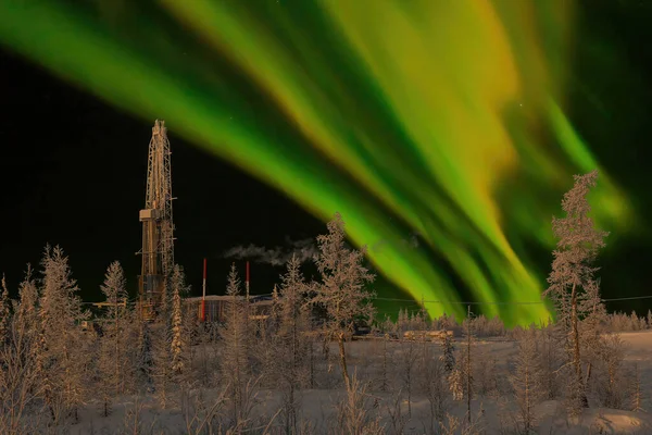 Plate Forme Paysage Nord Champ Pétrolier Gazier Contre Les Lumières — Photo