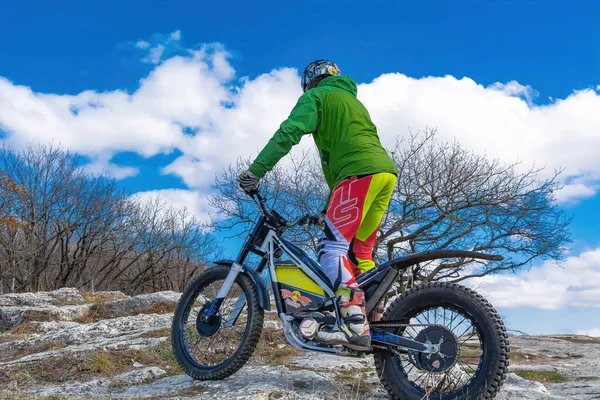 Pyatigorsk Russia March 2021 Training Athlete Motorcycle Trials Mountainous Area — Stock Photo, Image