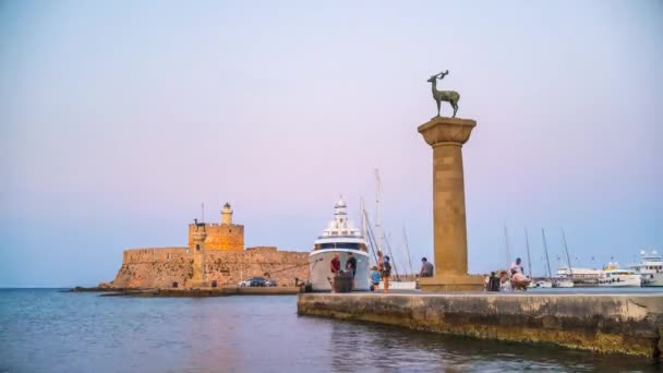 Timelapse of sunset on Rhodes harbour — Stock Video