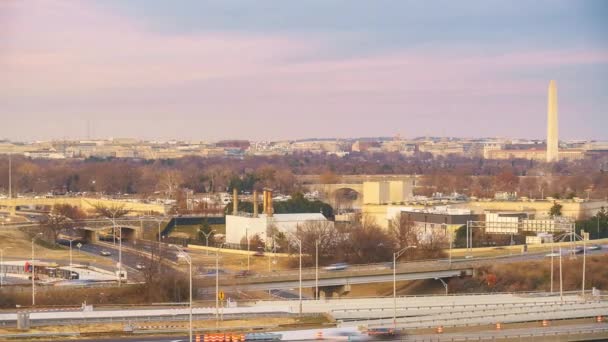 Panoramatický pohled na Washington DC z Rosslynu: časový odstup dne na noc — Stock video