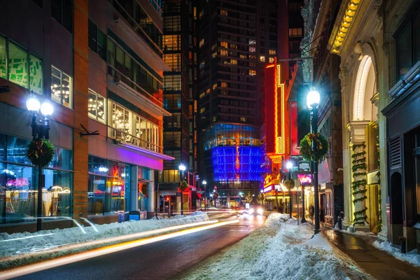 Boston centro da cidade à noite — Fotografia de Stock