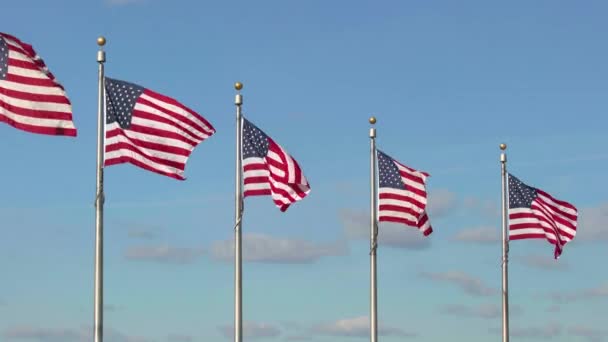 Drapeaux des États-Unis agitant le ciel bleu — Video