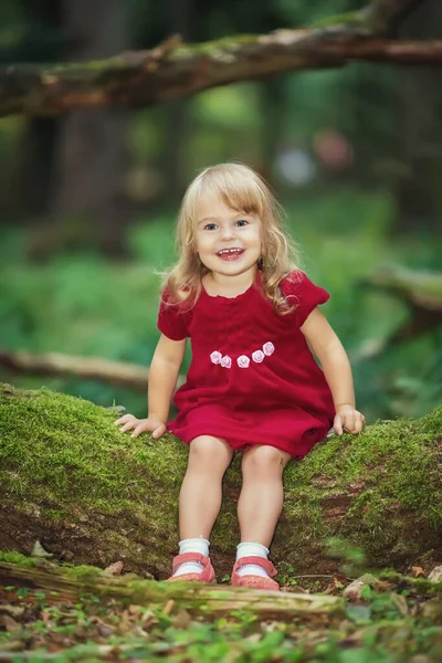 Liten flicka i skogen — Stockfoto