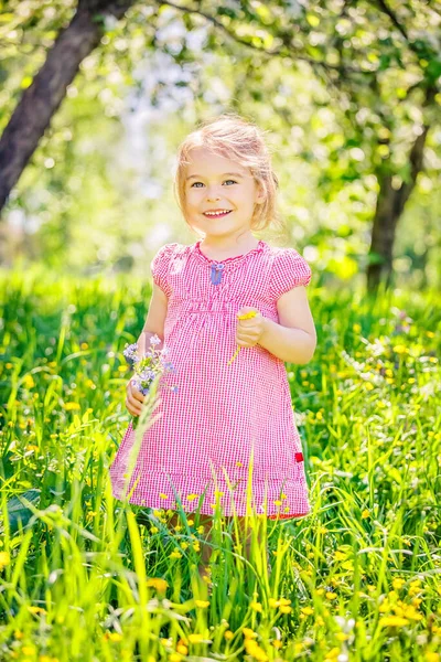 Felice bambina nel giardino primaverile Immagine Stock