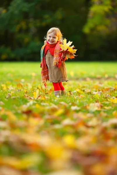 En liten flicka som går i parken — Stockfoto