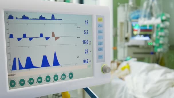 Iv Tropfen mit Monitor und Patient — Stockvideo