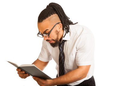 İzole kitap ve gözlük ile deli öğrenci