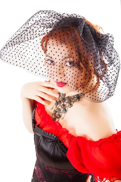 Woman Wearing Red Gown with Veil — Stock Photo, Image