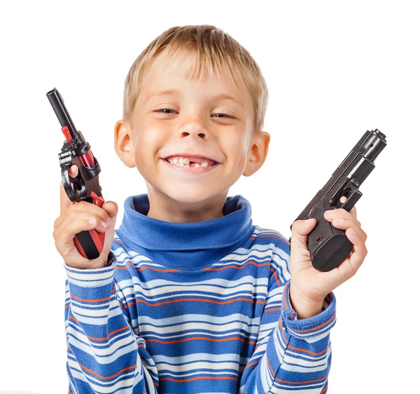 Menino com duas armas — Fotografia de Stock