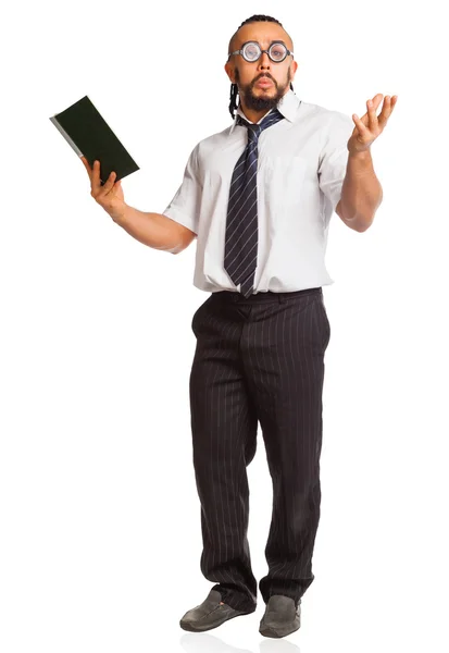 Estudiante loco con libro —  Fotos de Stock