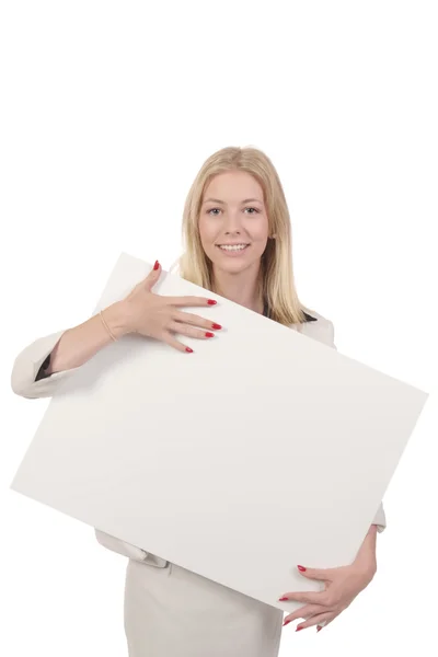 Woman hugging  board — Stock Photo, Image