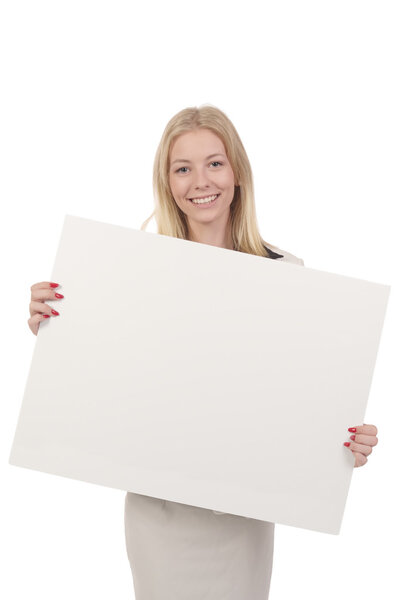 Woman holding white board