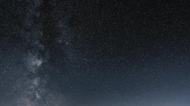 Samanyolu galaksisinin ve yıldızların yıldızlarla dolu gece gökyüzünde yavaşça hareket ettiğini gösteren bir zaman atlaması. Kozmik ve uzay teması için mükemmel astronomi arkaplanı. 