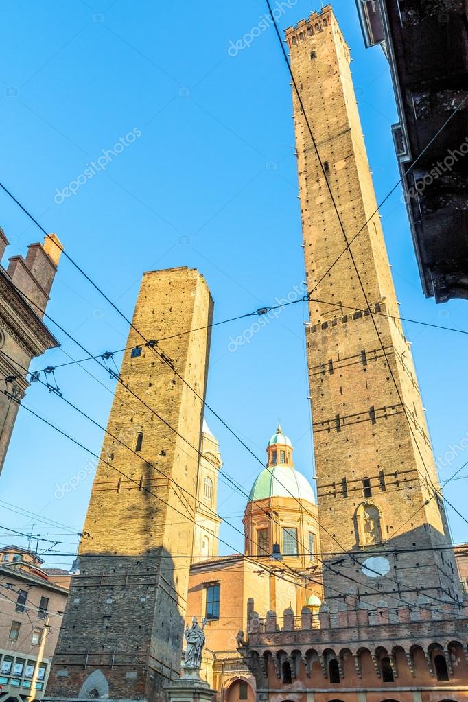 Famous medieval Two Towers in Bologna, Italy Stock Photo by