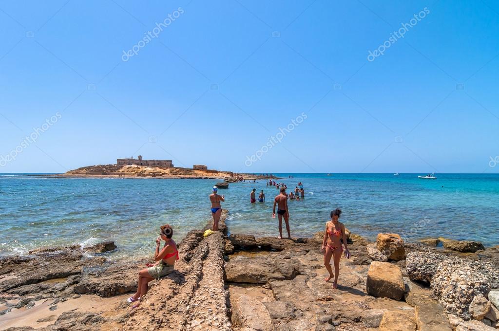 Isola Delle Correnti Capo Passero Sicily Stock