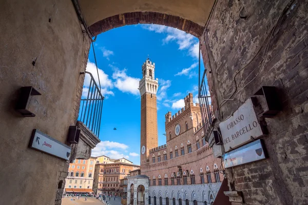 Campo Square with Mangia Tower, Siena, Italy — Stock Photo, Image