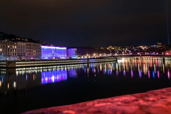 Lyon skyline during Festival of lights — Stock Photo, Image