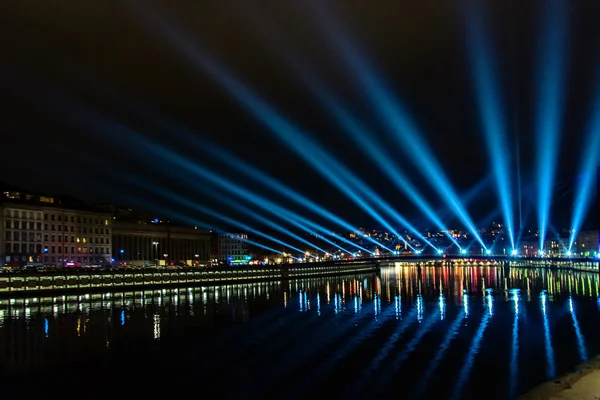 Lyon skyline tijdens Festival van lichten — Stockfoto