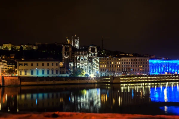 Lyon skyline during Festival of lights — Stock Photo, Image