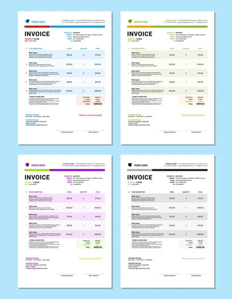 Vektör Fatura Tasarım Şablonları kümesi. Kırtasiye Tasarımı. Vektör İllüstrasyonu
