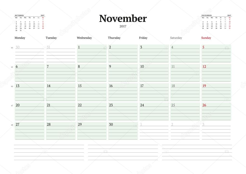 calendar template for 2017 year november business planner 2017