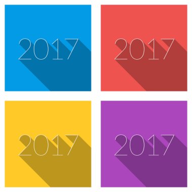 Düz vektör renk çizimler uzun gölge ile ince çizgi sayıların kümesi. 2017 yıl 