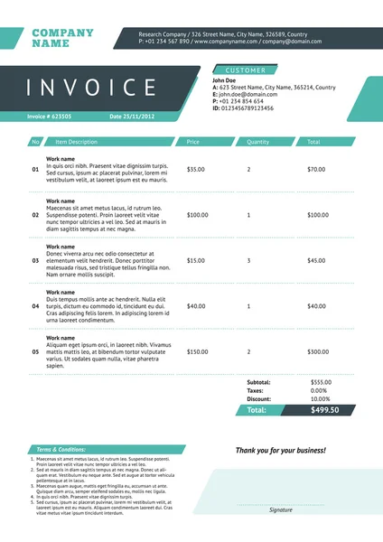 İş fatura şablonu. Vektör çizim. Fatura formu. İleti örneği tasarım