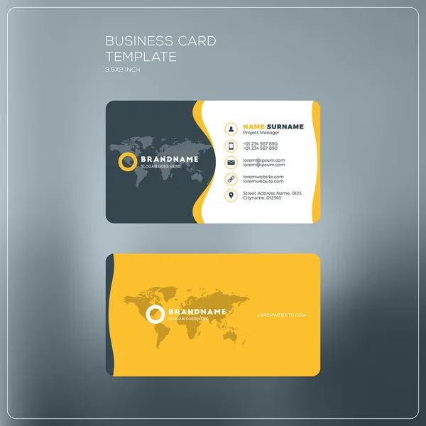 Corporate Business Card Print Template. Personal Visiting Card with company Logo. Black and Yellow Colors. Clean Flat Design. Vector Illustration. Business Card Mockup