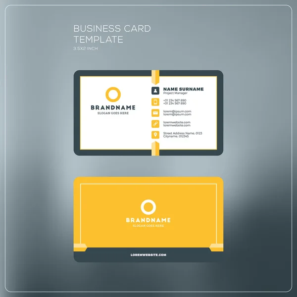 Шаблон печати корпоративной визитной карточки. Личная визитная карточка с логотипом компании. Черный и желтый цвета. Чистый плоский дизайн. Векторная иллюстрация. Макет визитной карточки — стоковый вектор