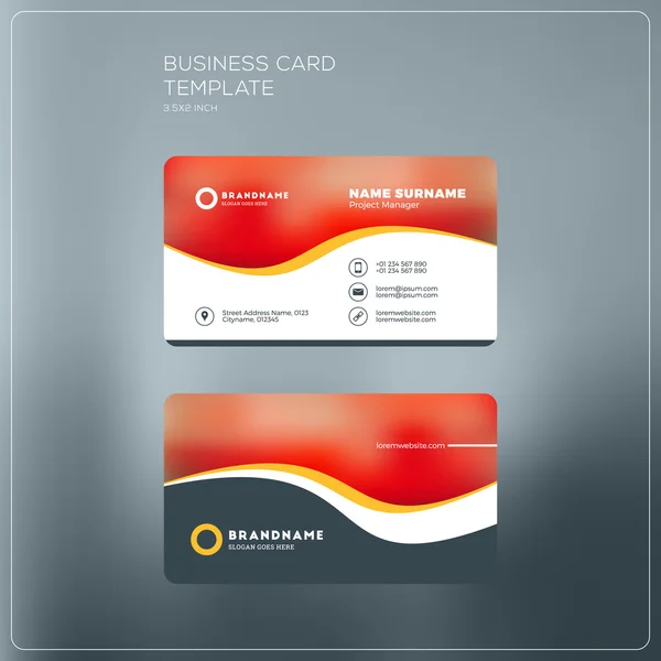 Шаблон печати корпоративной визитной карточки. Личная визитная карточка с логотипом компании. Черный и желтый цвета. Чистый плоский дизайн. Векторная иллюстрация. Макет визитной карточки — стоковый вектор