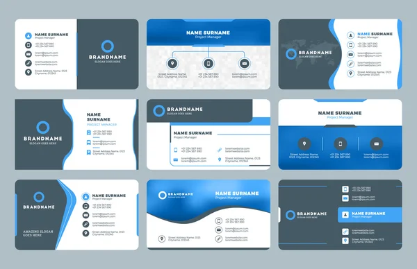 Conjunto de modelos modernos de impressão de cartões de visita. Cartão de visita pessoal com logotipo da empresa. Design plano limpo. Ilustração vetorial — Vetor de Stock