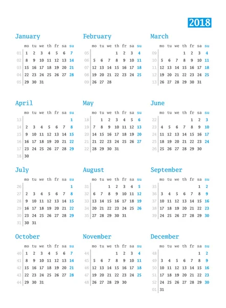 白い背景の 2017 年のカレンダーです。ベクター デザインの印刷テンプレートです。今週は、月曜日を開始します。文具デザイン — ストックベクタ