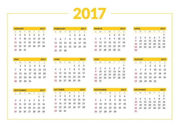 Календар на 2017 рік на білому тлі. Шаблон векторного дизайну друку. Тиждень починається неділя. Дизайн канцелярського приладдя — стоковий вектор