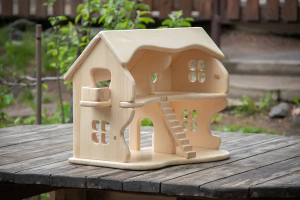 Handgefertigtes Zweistöckiges Puppenhaus Aus Holz Waldorf Handgemachtes Spielzeug Für Kinder — Stockfoto