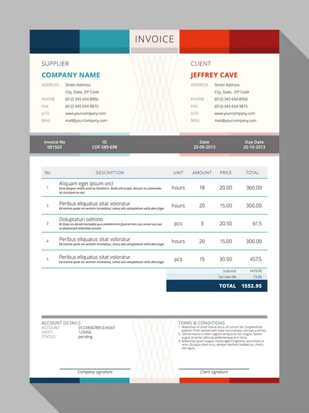 Vektor anpassbare Rechnungsformularvorlage Design. Vektorillustration — Stockvektor