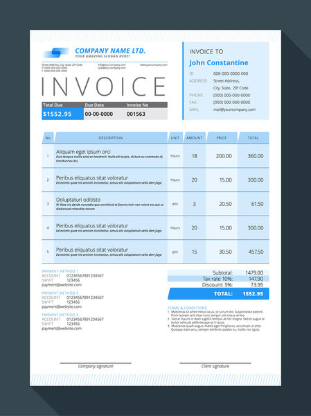 Vector Customizable Invoice Form Template Design. Vector Illustration